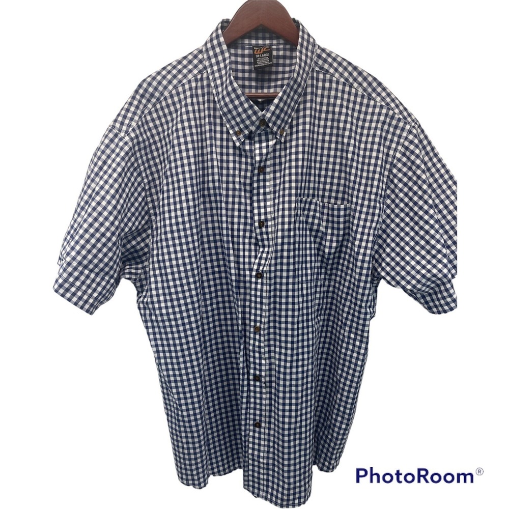 Walnut Creek Men's 3XL Blue Plaid‎ Button Down Short Sleeve Shirt